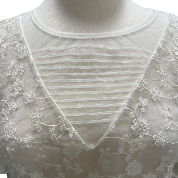 Maurices Women's White Lace Small, Sheer Floral Blouse Ruffle Sleeves, Boho Chic - Picture 5 of 9